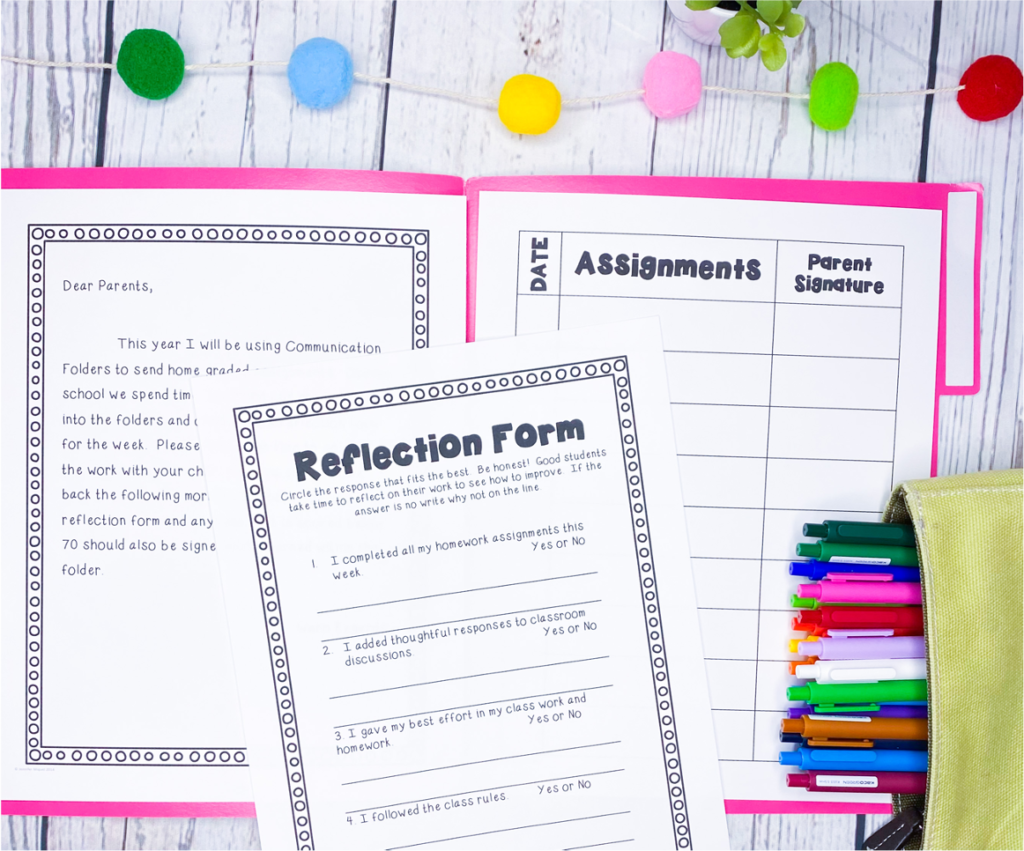 Image shows parent communication folder layout ready for back to school