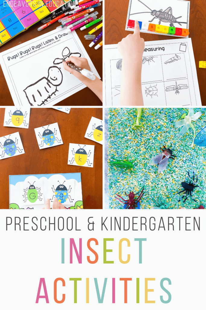 Pinterest pin with 4 insect activities for preschoolers shown in collage form