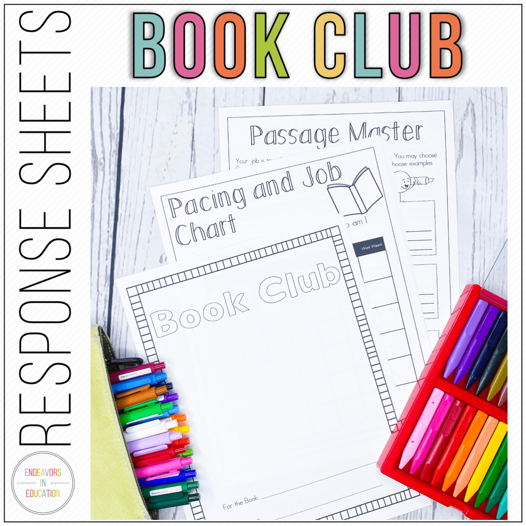 Develop a love of reading with book club response sheets.  The book club response sheets are laid out in this cover image.